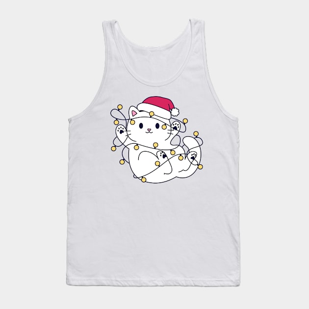 Christmas Lights Cat Tank Top by TomCage